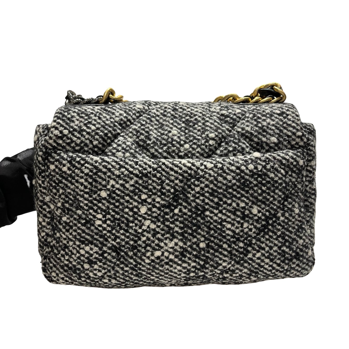 Used CHANEL Tweed Chanel 19 Handbag Black White