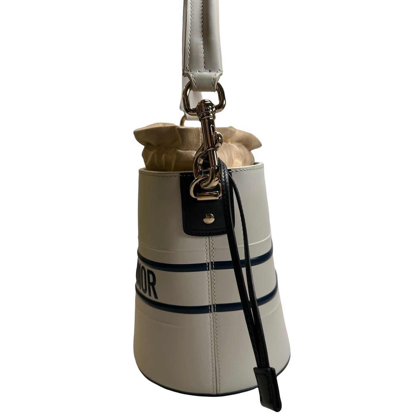 Used DIOR Leather Vibe Bucket Bag White Navy Blue