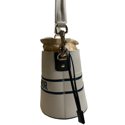 Used DIOR Leather Vibe Bucket Bag White Navy Blue