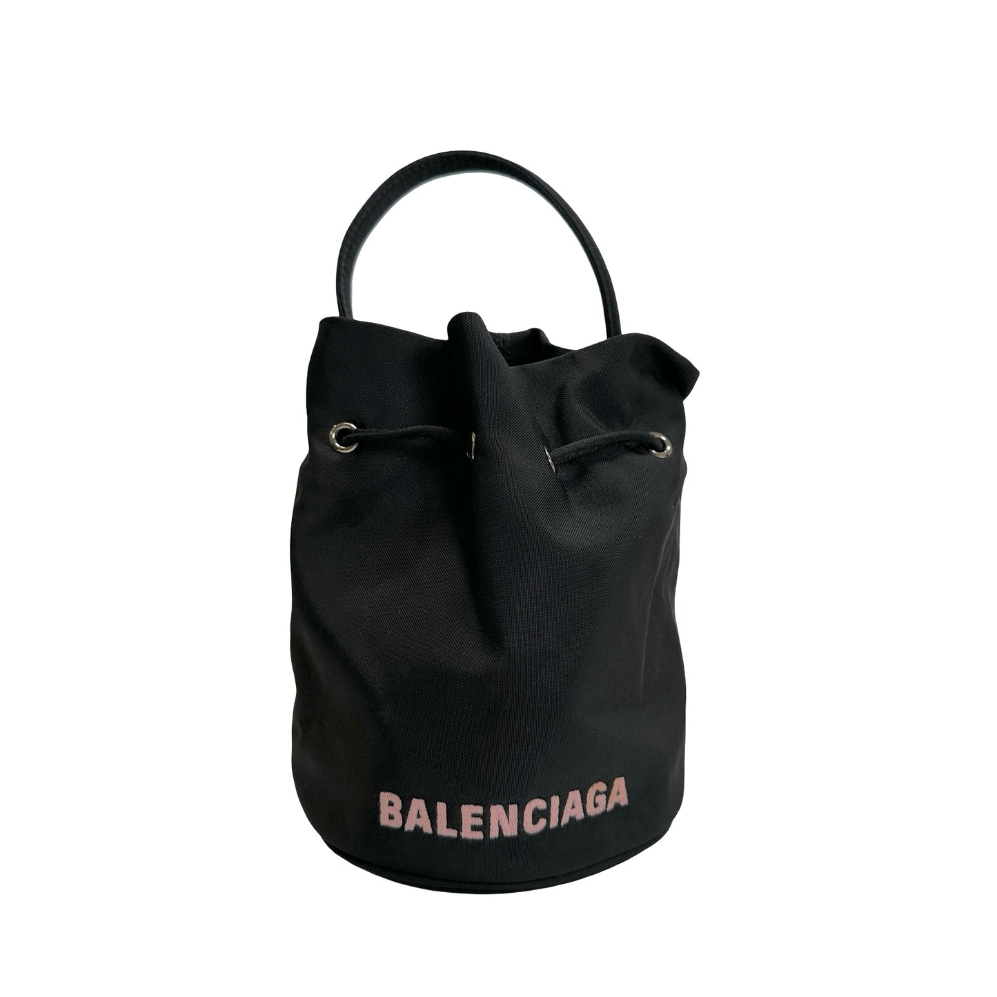 Used BALENCIAGA Logo Wheel Drawstring Bag Black Pink