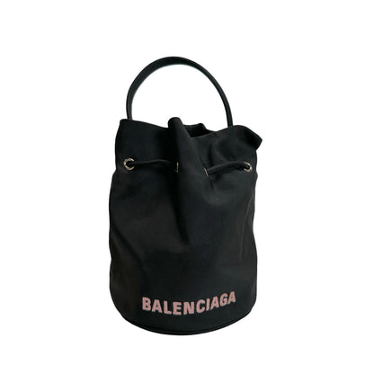 Used BALENCIAGA Logo Wheel Drawstring Bag Black Pink