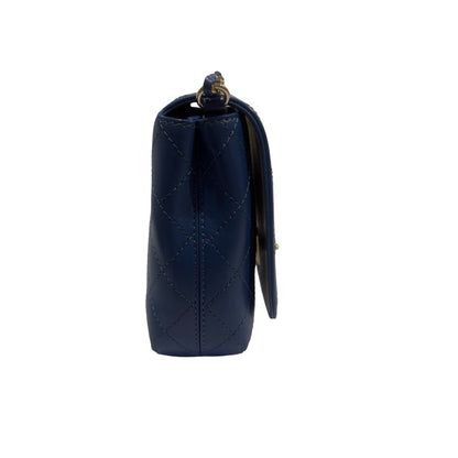 Used CHANEL Quilted Lambskin Quilted Crossbody Bag Chain Shoulder Bag Blue Gold Hardware
