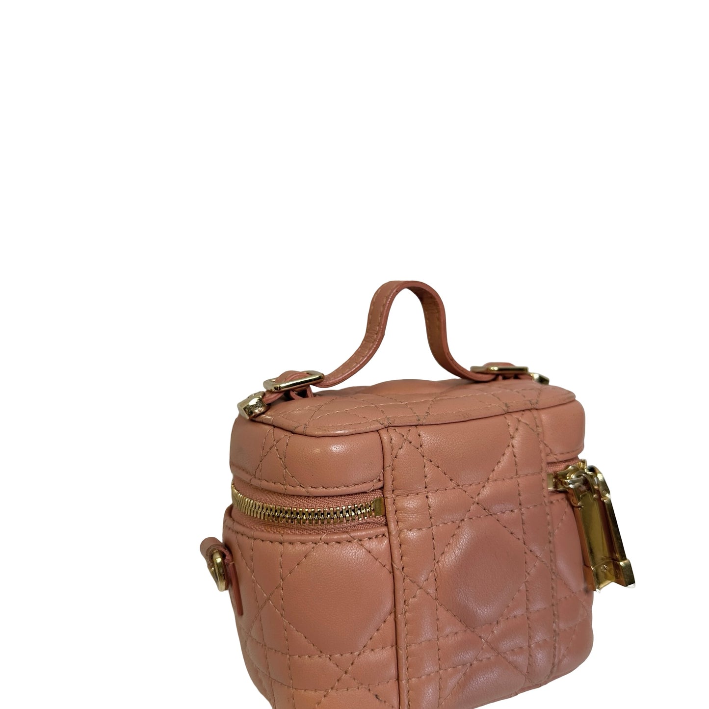 Used DIOR Cannage Cannage Vanity case Pink，GHW