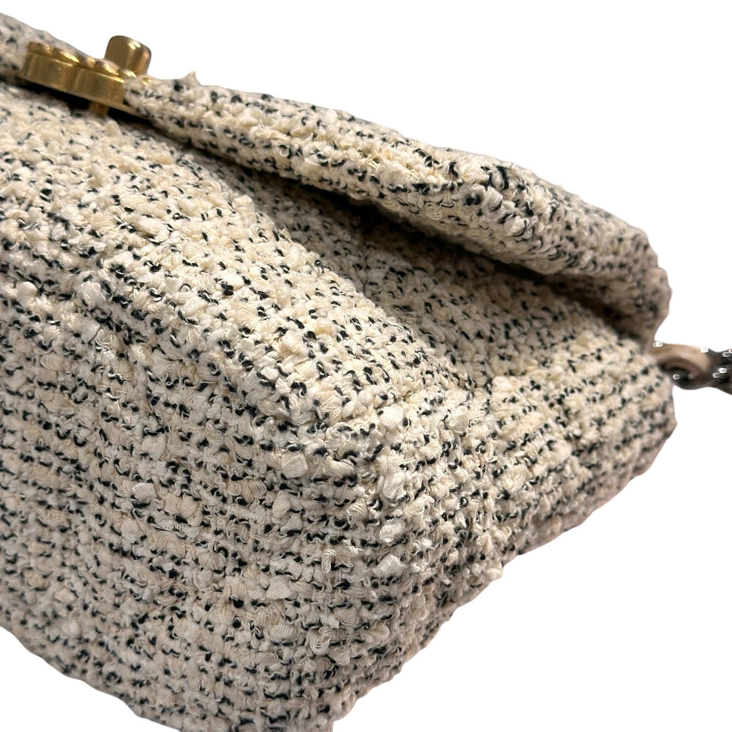 Used CHANEL Tweed 19 Small Cross Body Bag GHW Beige White