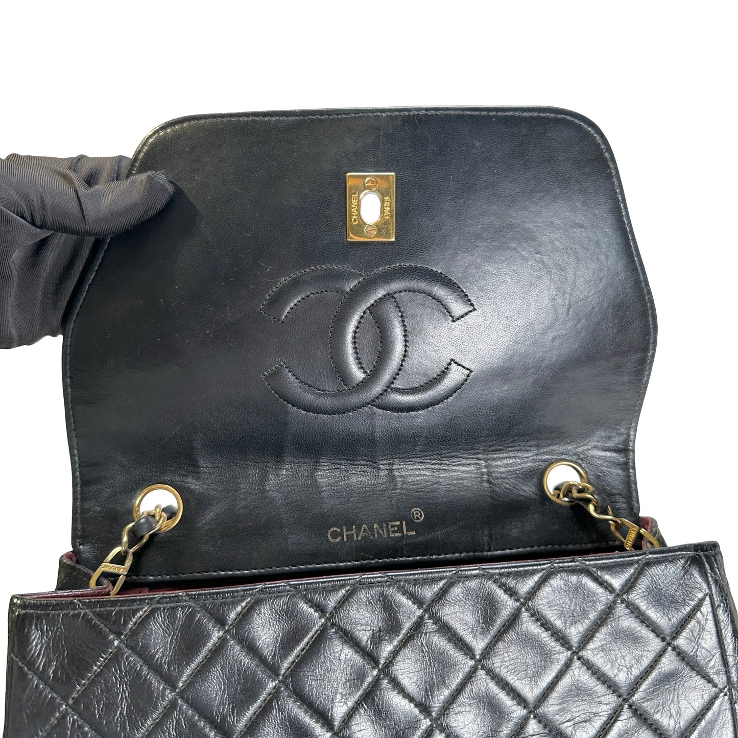 Used CHANEL Quilted Quilted Classic Flap Bag Shoulder Bag Black Gold