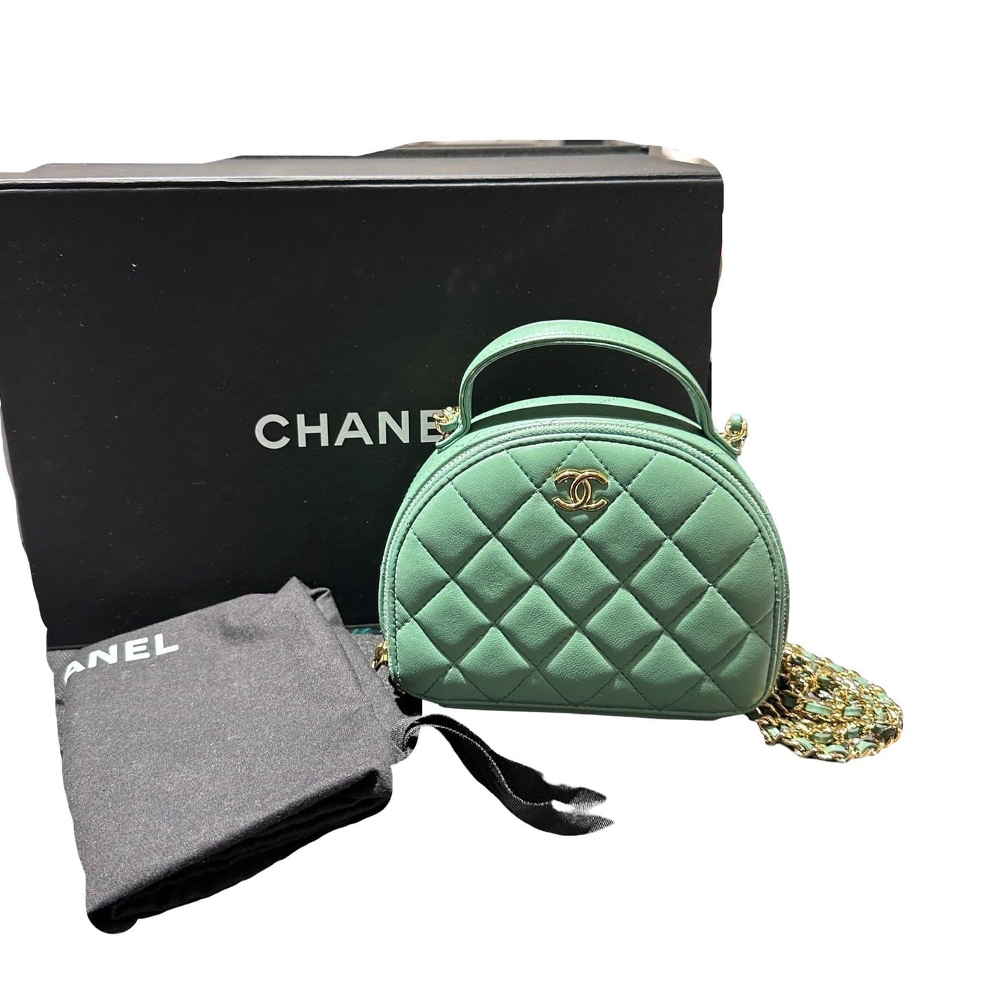 Used Chanel Chic Riviera Top Handle Vanity Case Green GHW