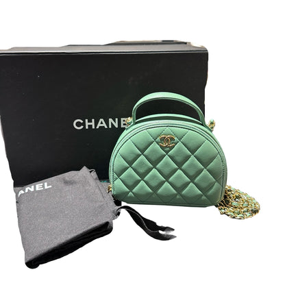 Used Chanel Chic Riviera Top Handle Vanity Case Green GHW