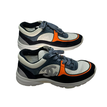 Used CHANEL Low Top Trainers Shoes White Black Grey Orange