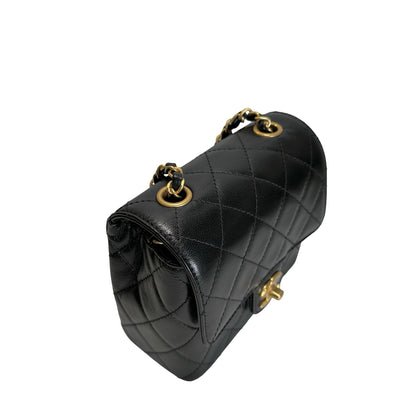 Used CHANEL Quilted Mini Flap Bag Chain Shoulder Bag Black Gold