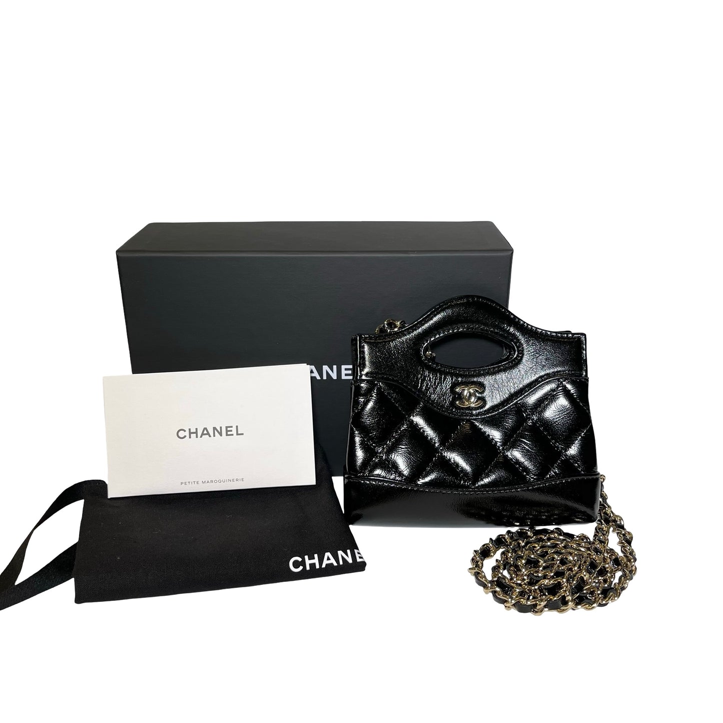 Used CHANEL Shiny Calfskin Mini kelly Cross Body Bag Black GHW