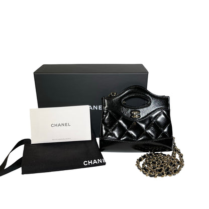Used CHANEL Shiny Calfskin Mini kelly Cross Body Bag Black GHW