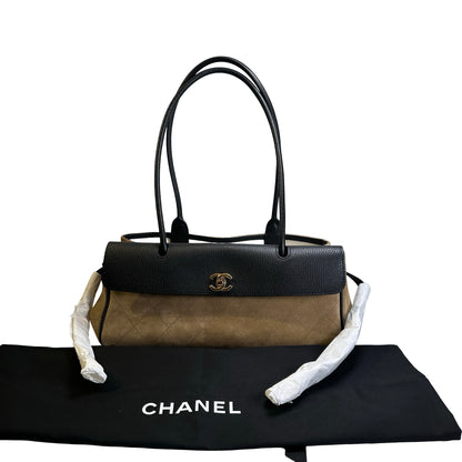 Brand New CHANEL Quilted Suede Caviar East West Flap Tote Tote Bag Black Brown