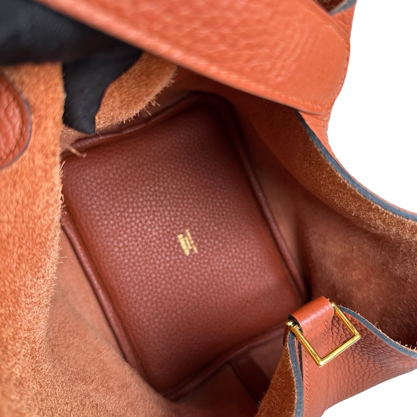 Used HERMES Clemence Leather Picotin 18 Bucket Bag 6C Brown GHW