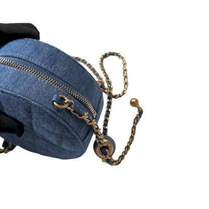 Used CHANEL Denim Chain with Gold Ball Cross Body Bag Denim Blue GHW
