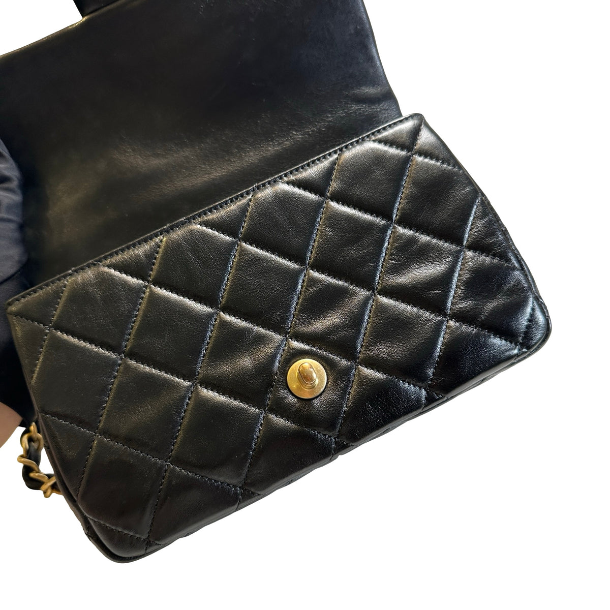 Used CHANEL Quilted Leather Classic Flap Chain shoulder bag Black Gold