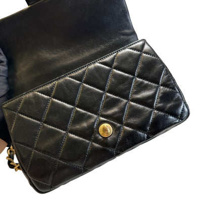 Used CHANEL Quilted Leather Classic Flap Chain shoulder bag Black Gold