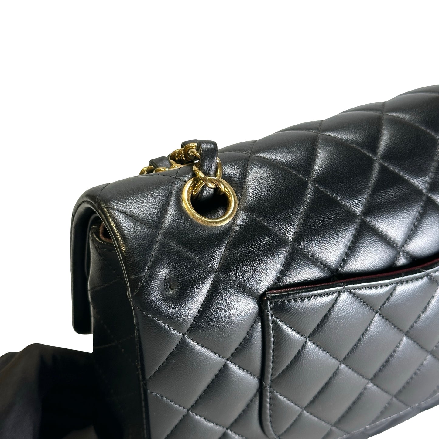 Used CHANEL Quilted Lambskin CF25 Shoulder Bag Black Gold