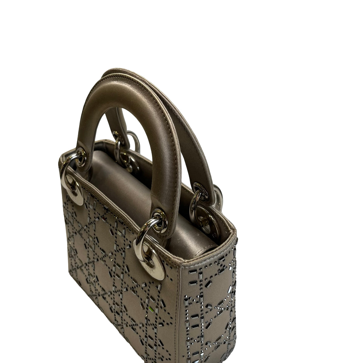 DIOR Cannage Studded Lady Dior Handbag Grey Silver