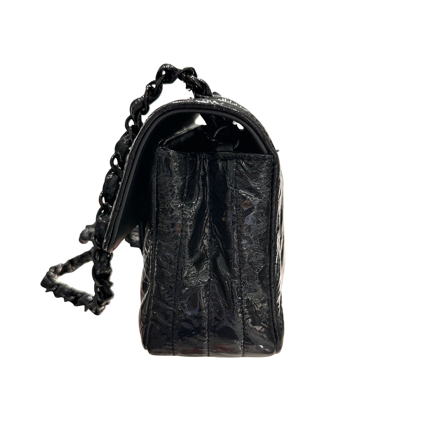 Used CHANEL Patent Leather MINI FLAP 20 CM Cross Body Bag Black