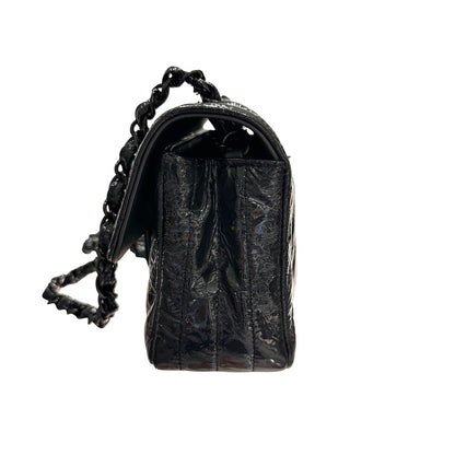Used CHANEL Patent Leather MINI FLAP 20 CM Cross Body Bag Black