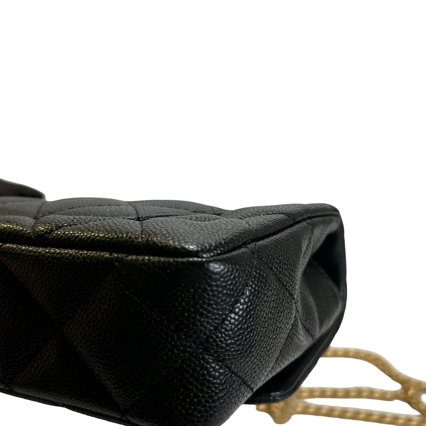 Used CHANEL Caviar Quilted Mini Flap Bag Chain Shoulder Bag Black Gold