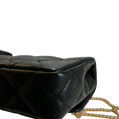 Used CHANEL Caviar Quilted Mini Flap Bag Chain Shoulder Bag Black Gold