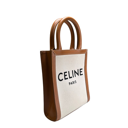 Used CELINE Canvas Calfskin Mini Vertical Cabas Tote Bag Natural Tan GHW