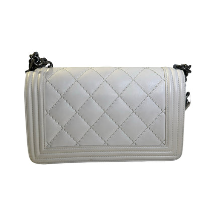 Used CHANEL Quilted Calfskin Boy Chain Shoulder Bag White