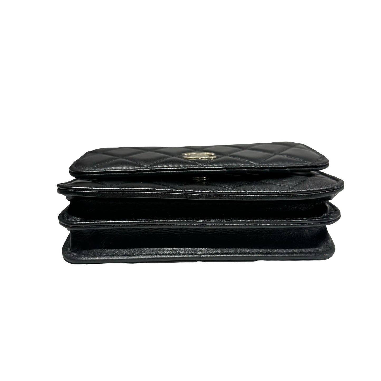 Used CHANEL WOC with PEARL Cross Body Bag Black GHW