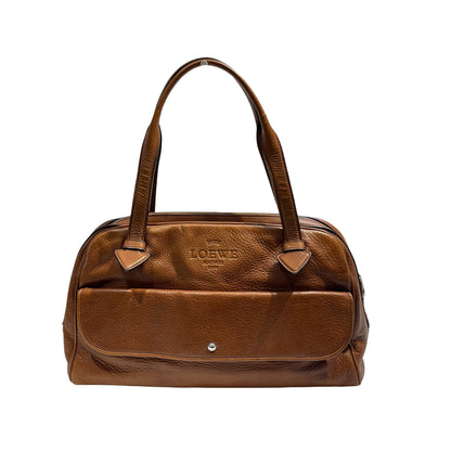 Used LOEWE Vintage Heritage Boston Handbag Brown PHW
