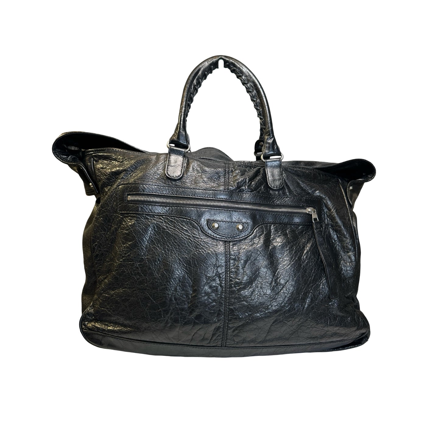 Used BALENCIAGA Leather Solid City Bag Handbag Black PHW