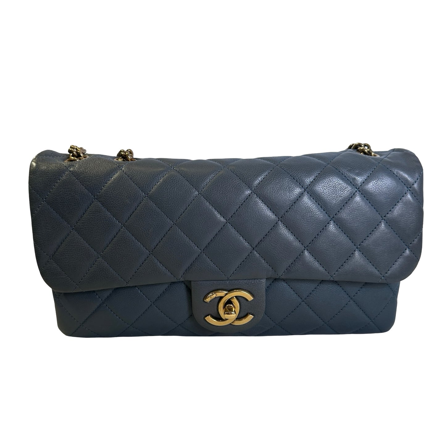 Used CHANEL Quilted Caviar Classic Flap Chain Shoulder Bag Grey Gold