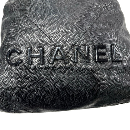 Used CHANEL Calfskin Leather Mini 22 Bucket Bag Black GHW