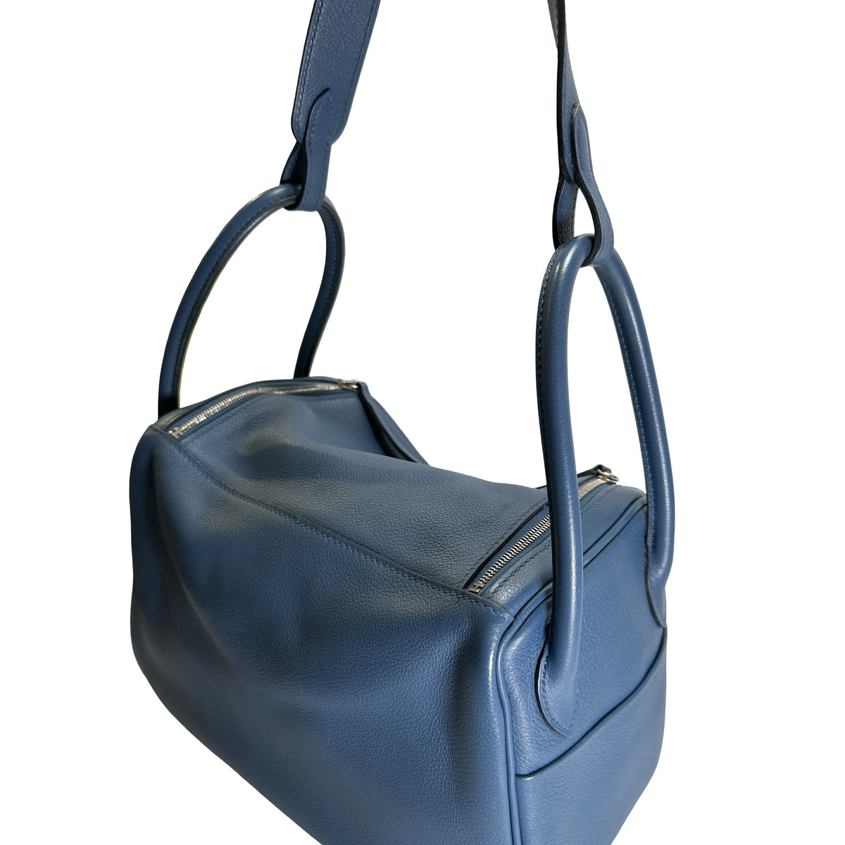 Used HERMES Leather Lindy 26 Handbag Blue PHW