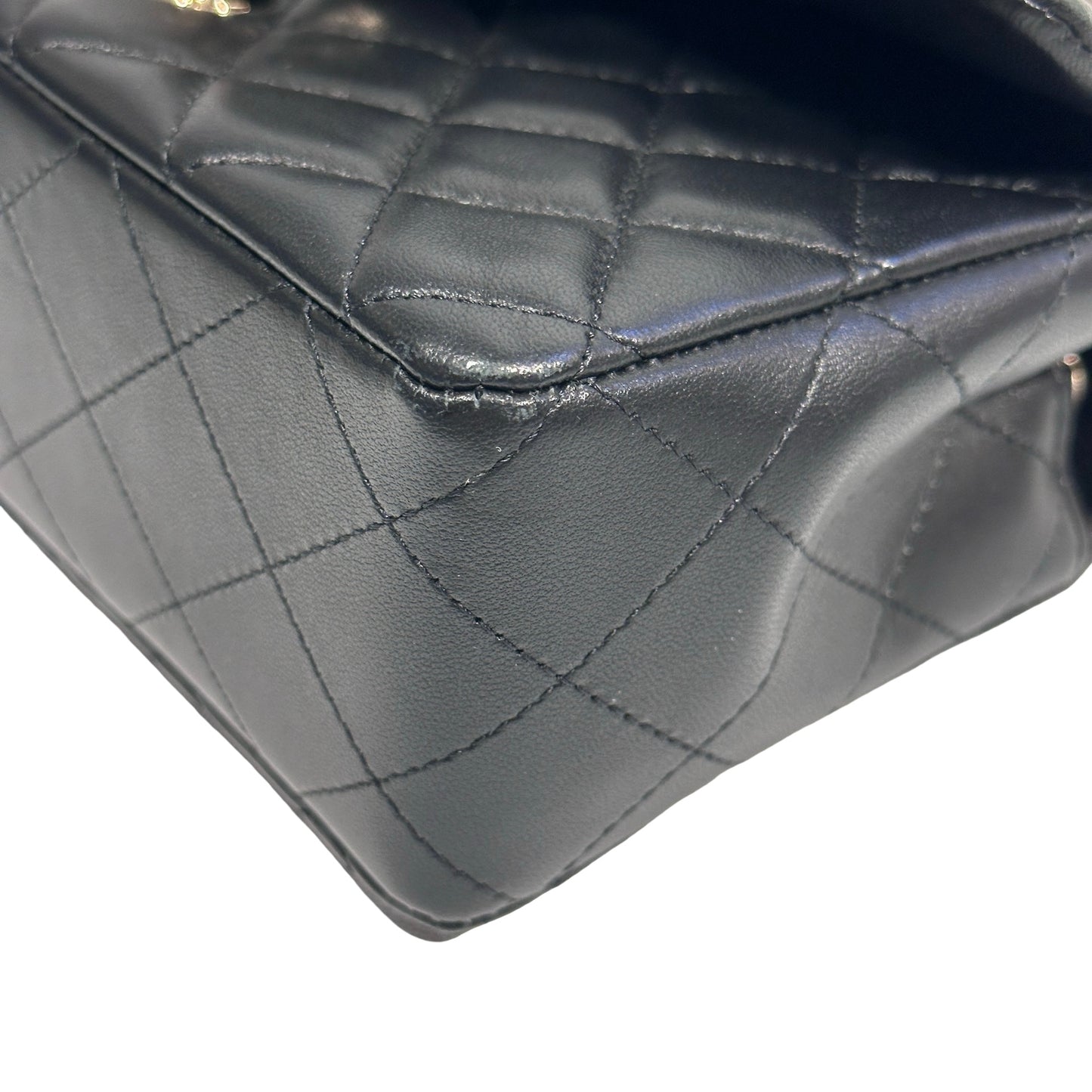 Used CHANEL Lambskin Quilted Mini Flap Bag Coco Charms Mini Bag Black Gold Hardware