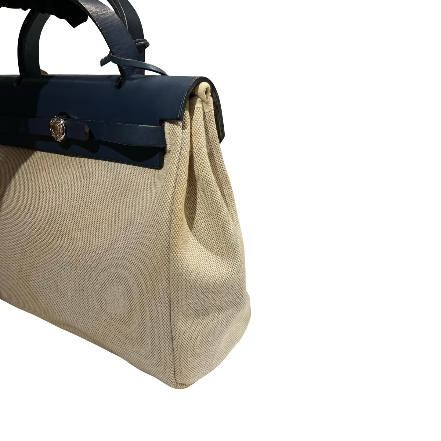 Used HERMES Canvas Leather Herbag Handbag Beige Blue