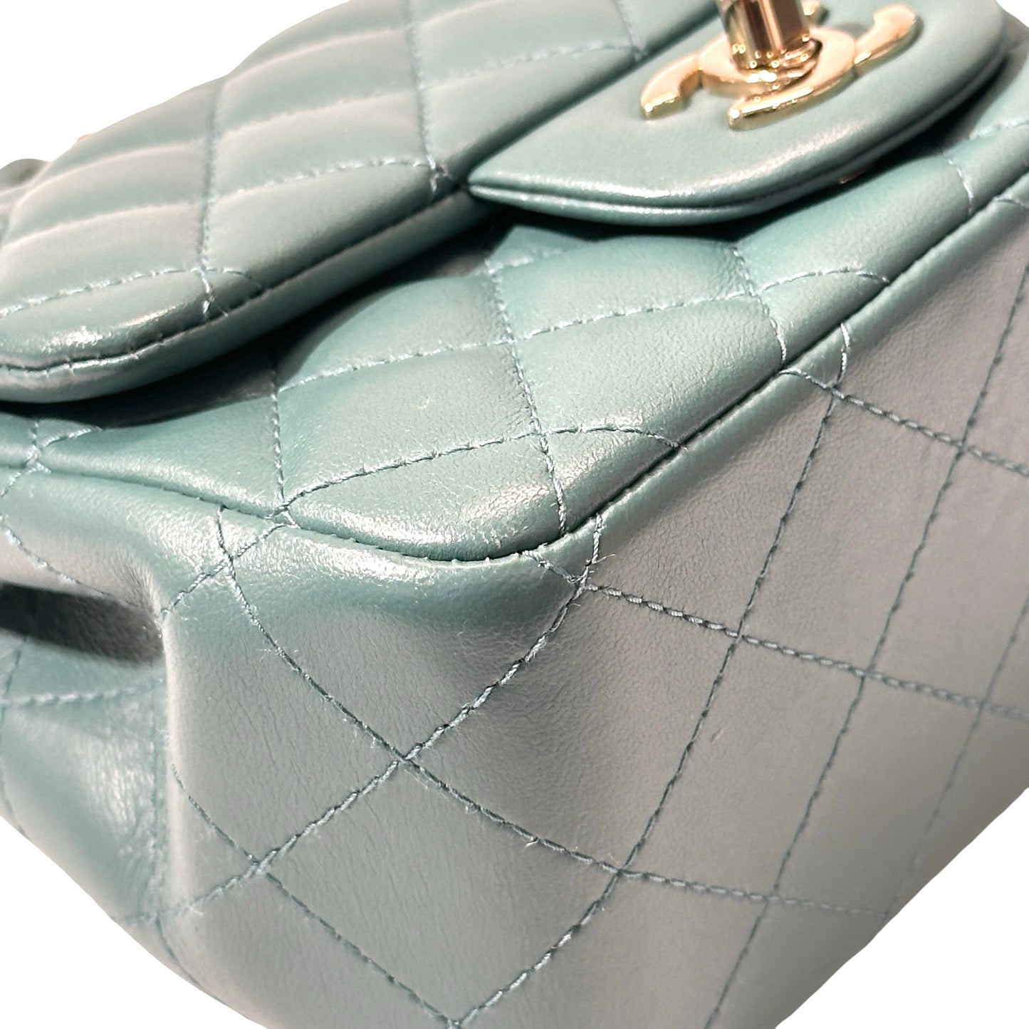 Used CHANEL Cross Body Bag Mini Flap 17cm Green PHW