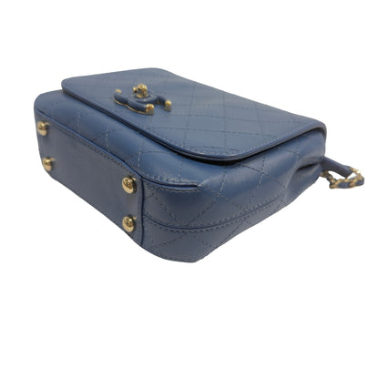 Used CHANEL Quilted Lambskin Quilted Crossbody Bag Chain Shoulder Bag Blue Gold Hardware