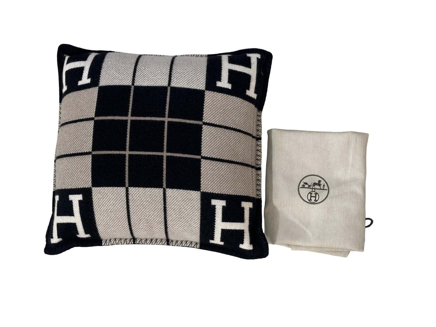Used HERMES Avalon Cushion Accessories Black White