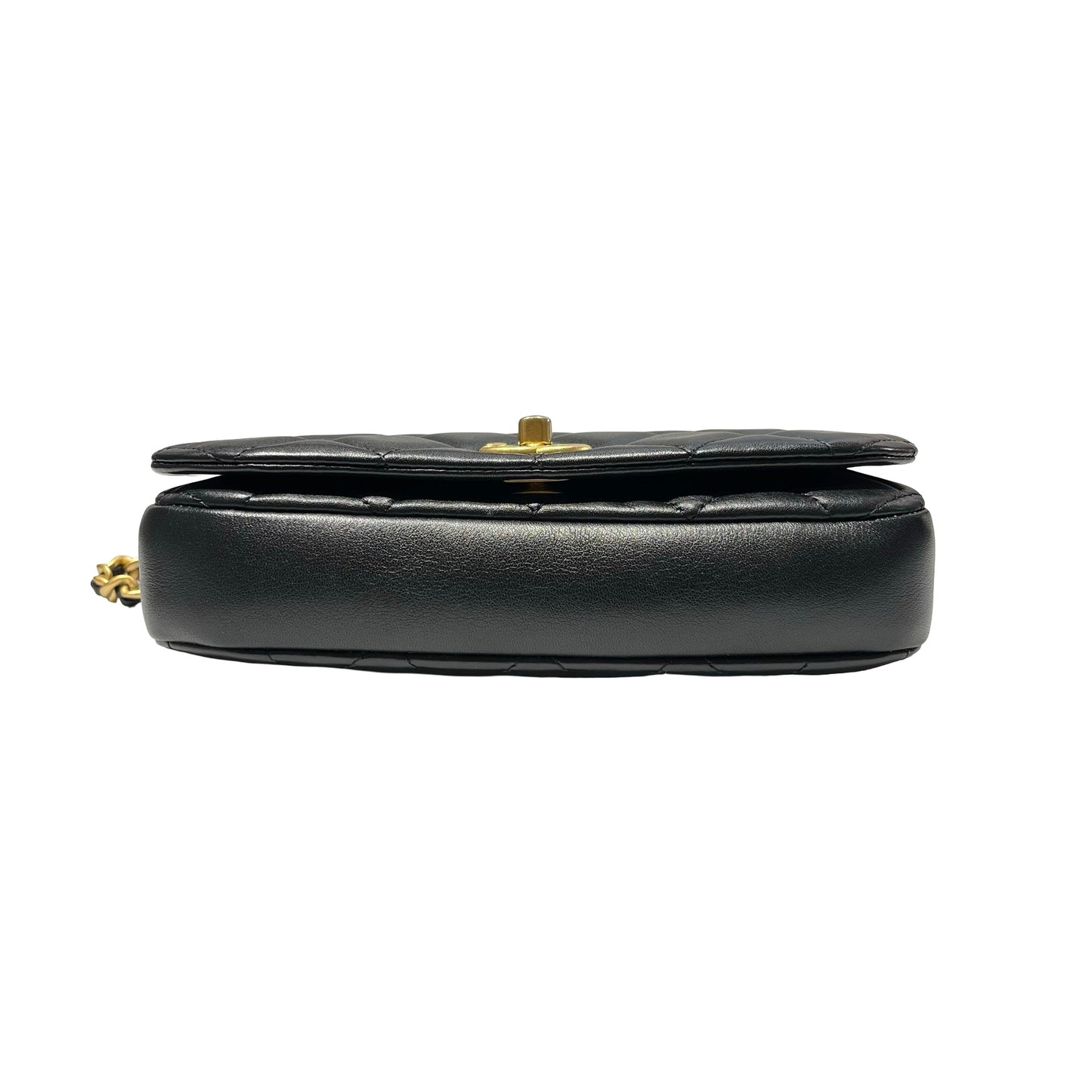 Used CHANEL Lambskin Leather Cross Body Bag Black GHW