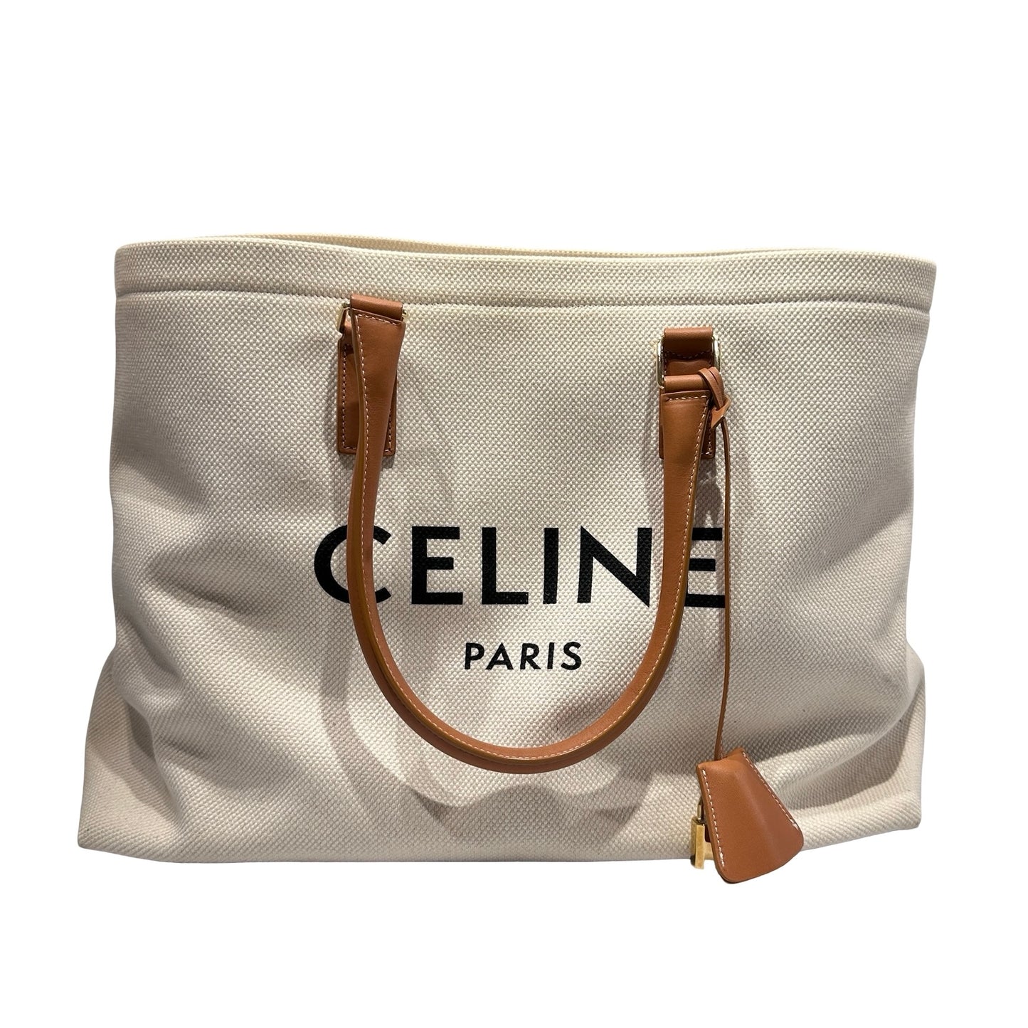Used CÉLINE Canvas CABAS TOTE Tote Bag White Brown GHW