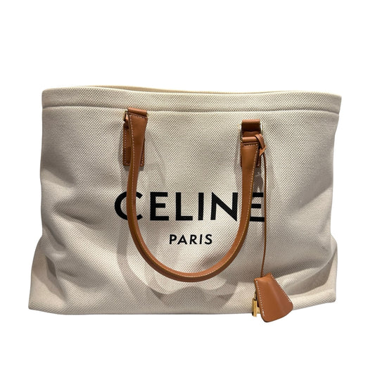 Used CÉLINE Canvas CABAS TOTE Tote Bag White Brown GHW