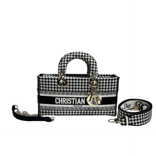 DIOR D-JOY MEDIUM CANVAS HOUNDSTOOTH GHW [3000160]