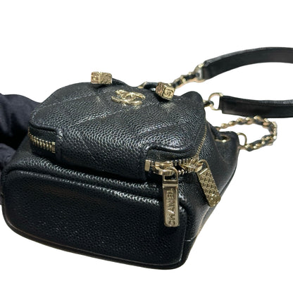 CHANEL MINI BUCKET SHOULDER BAG BLACK GHW CAVIAR SKIN [3001008]