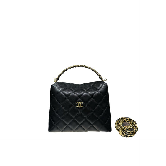 CHANEL 24A HOBO WITH HANDLE BLACK CAVIAR GHW [3000606]
