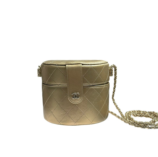 CHANEL ROUND VANITY CASE GOLD LAMBSKIN GHW [3001017]