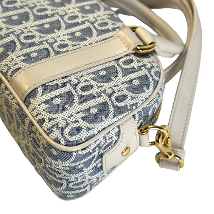 Used CHRISTIAN DIOR Oblique Jacquard D-Vibe Bowling Bag Bowling Bag Blue Beige