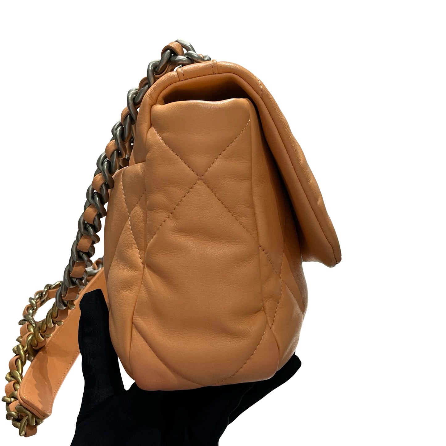 Used CHANEL Lambskin Leather 19 Small Cross Body Bag Pink PHW