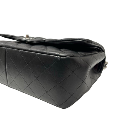 Used CHANEL Lambskin Leather Jumbo Shoulder Bag Black PHW