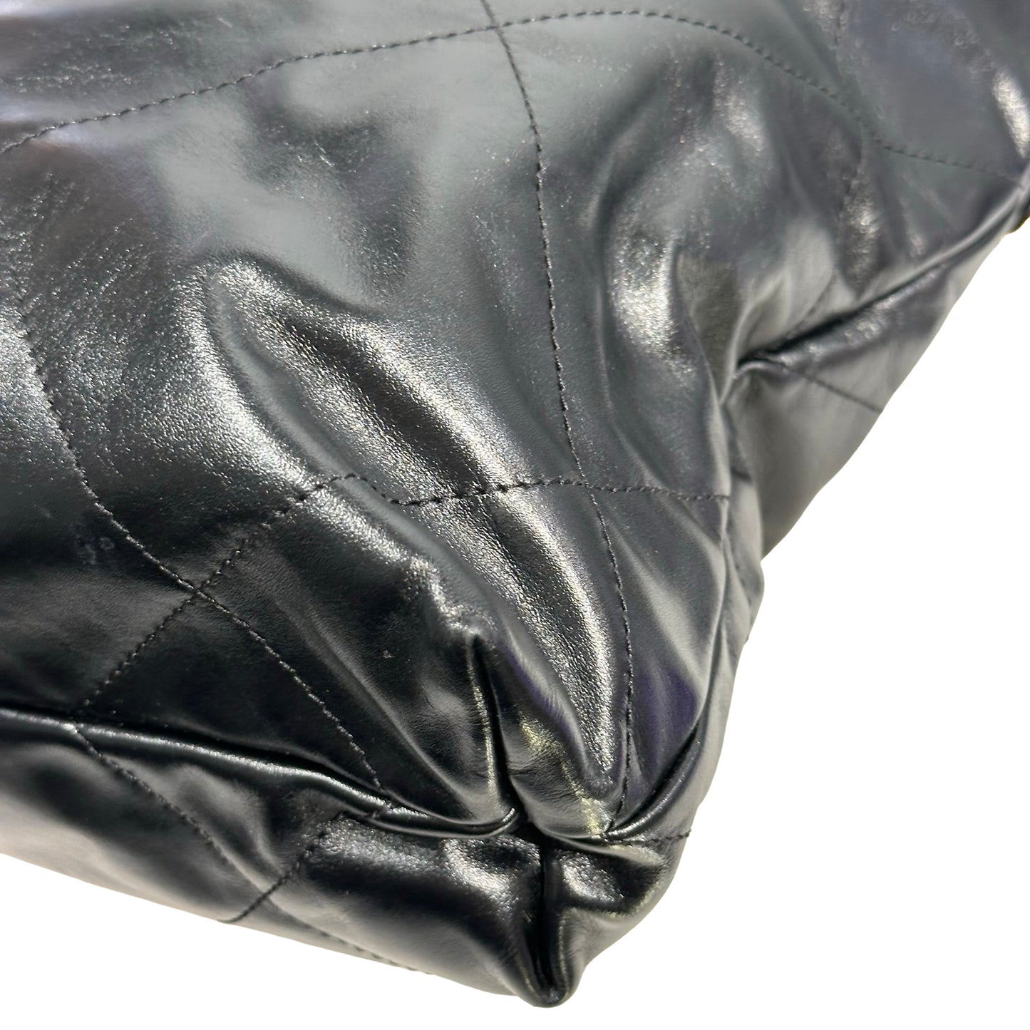 Used CHANEL Quilted Leather 22 Small Tote Bag Black Gold